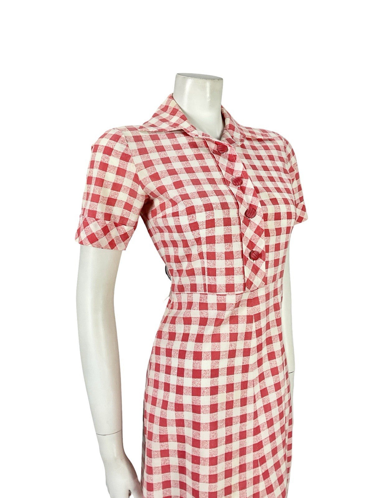 VTG 70S MOD RED WHITE GINHAM COTTAGE DAGGER A LINE SHIRT DRESS 8