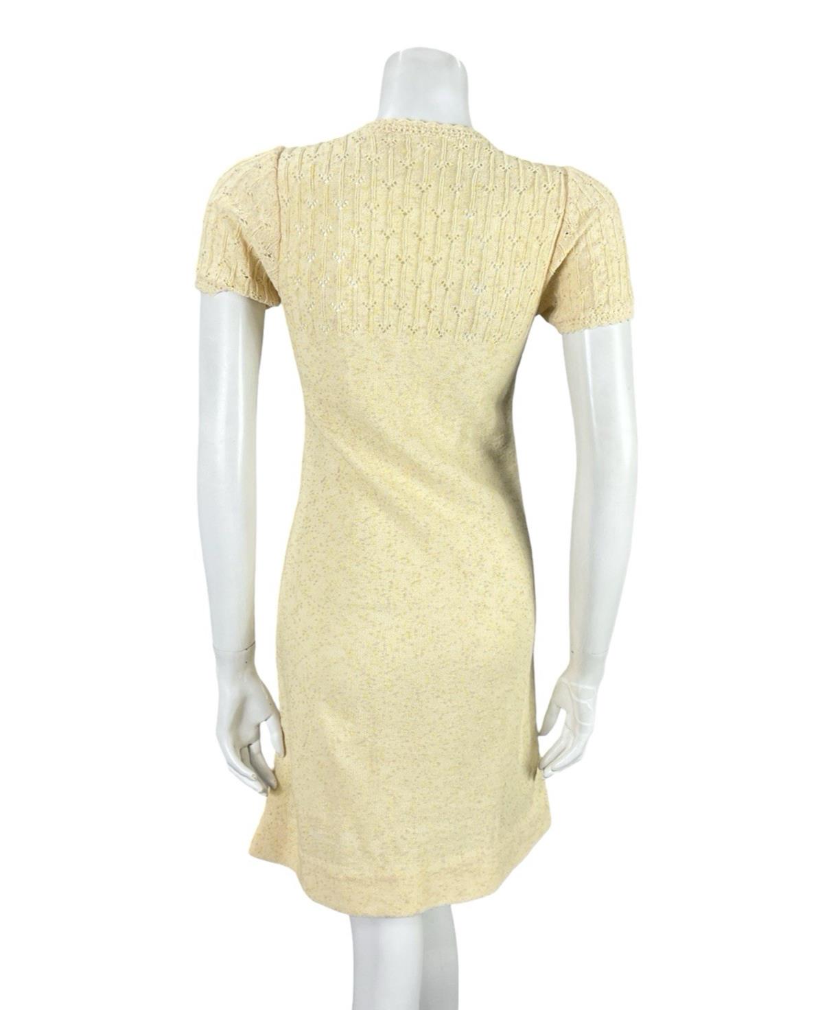 VTG 60S 70S BUTTER YELLOW PINK KNITTED MOD GOGO BODY CON DRESS 6 8 10