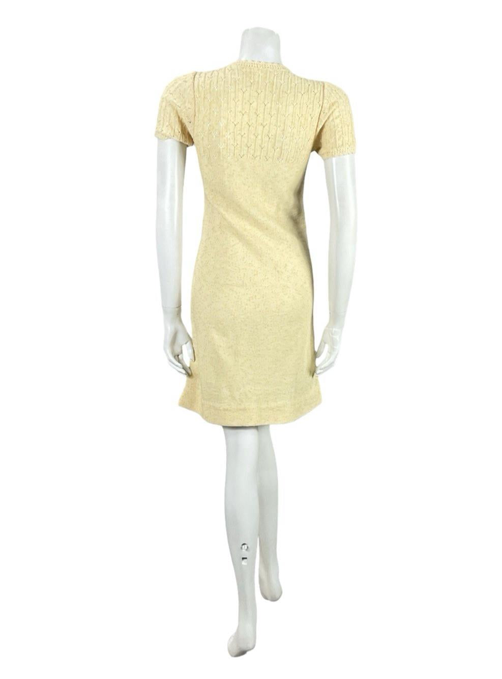 VTG 60S 70S BUTTER YELLOW PINK KNITTED MOD GOGO BODY CON DRESS 6 8 10