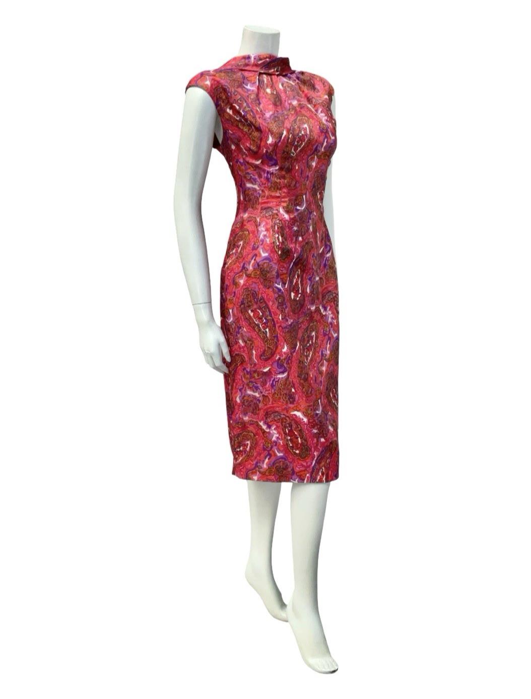 VTG 60S PINK PURPLE BROWN PSYCHEDELIC FLORAL PAISLEY MOD MIDI DRESS 14