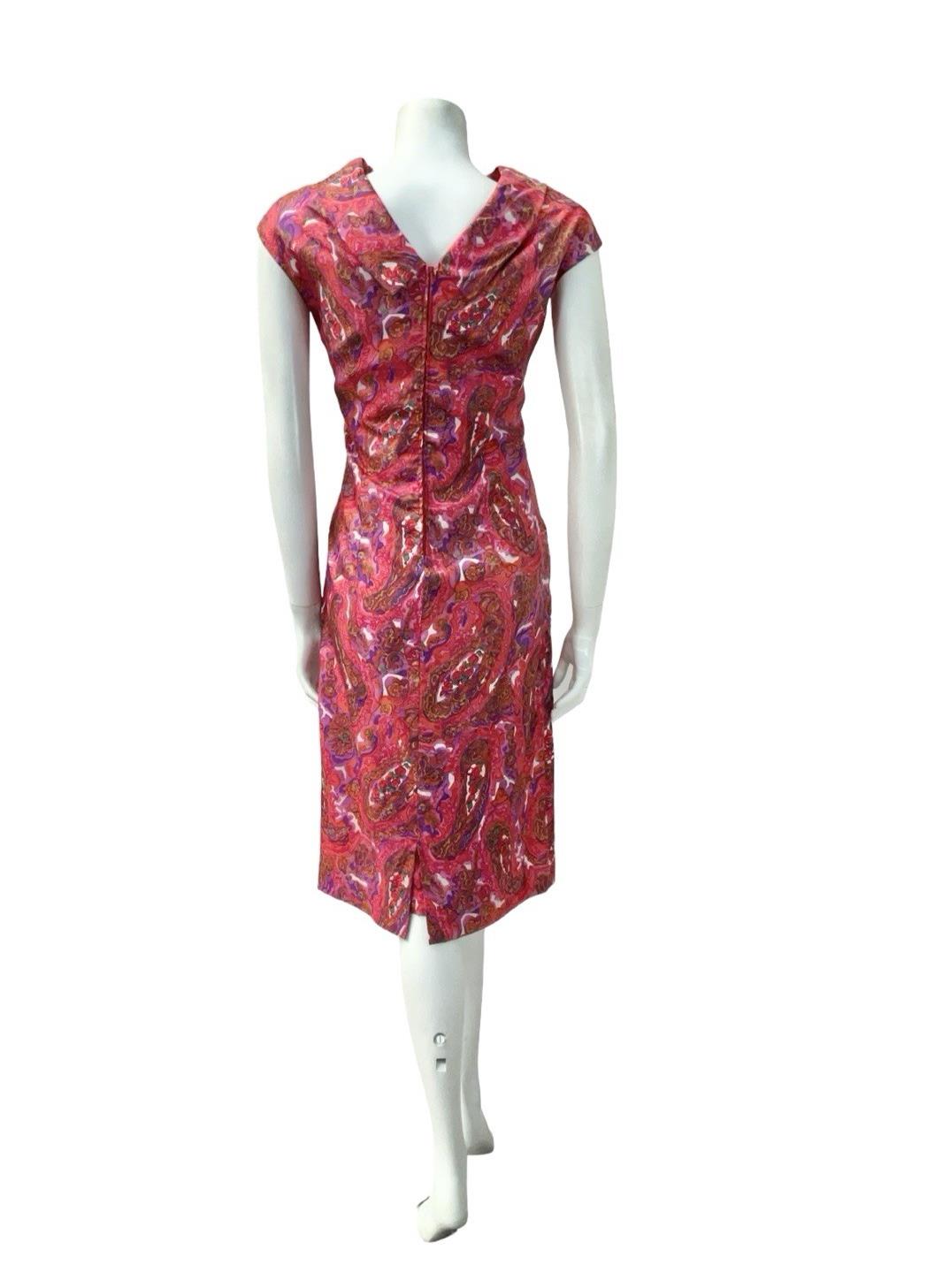 VTG 60S PINK PURPLE BROWN PSYCHEDELIC FLORAL PAISLEY MOD MIDI DRESS 14