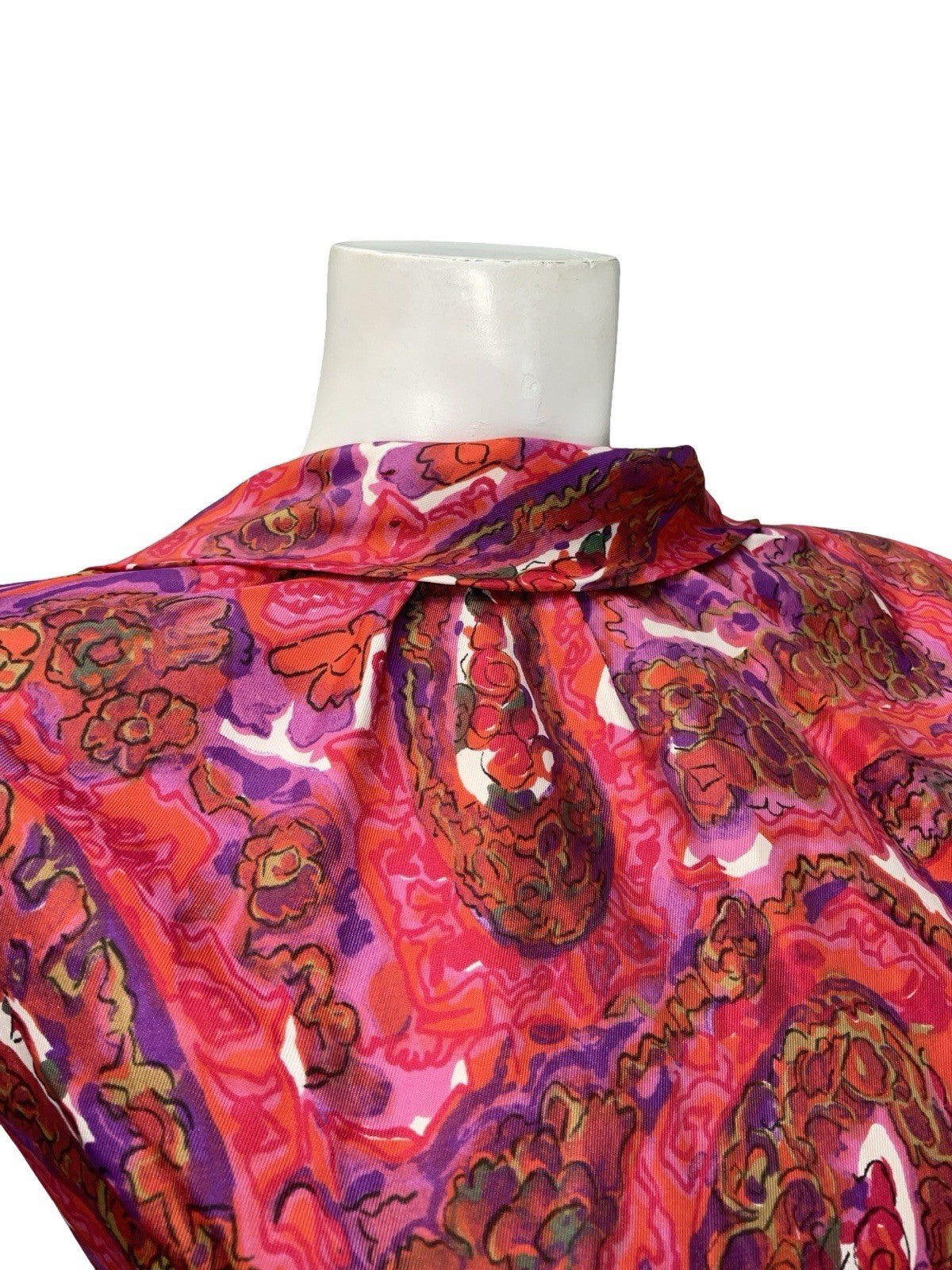 VTG 60S PINK PURPLE BROWN PSYCHEDELIC FLORAL PAISLEY MOD MIDI DRESS 14