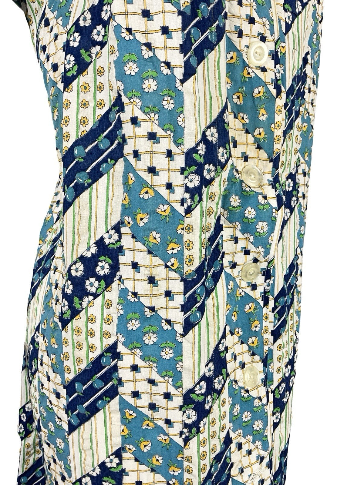 VTG 60S BLUE WHITE GREEN FLORAL ZIG ZAG GEOMETRIC MOD DAGGER TENT DRESS 8