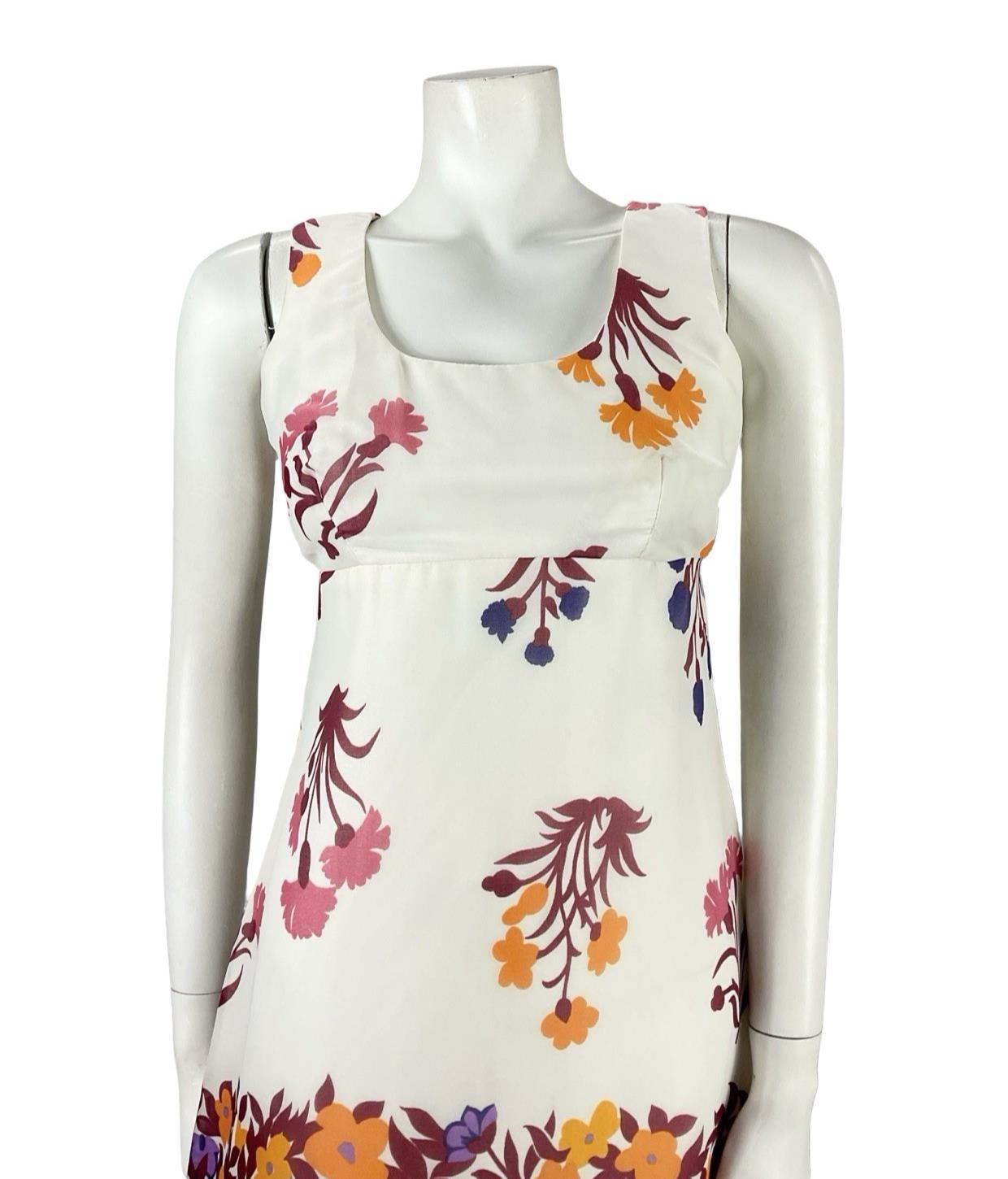 VTG 60S WHITE RED PINK ORANGE PURPLE MOD GOGO MINI FLORAL EMPIRE MINI DRESS 8