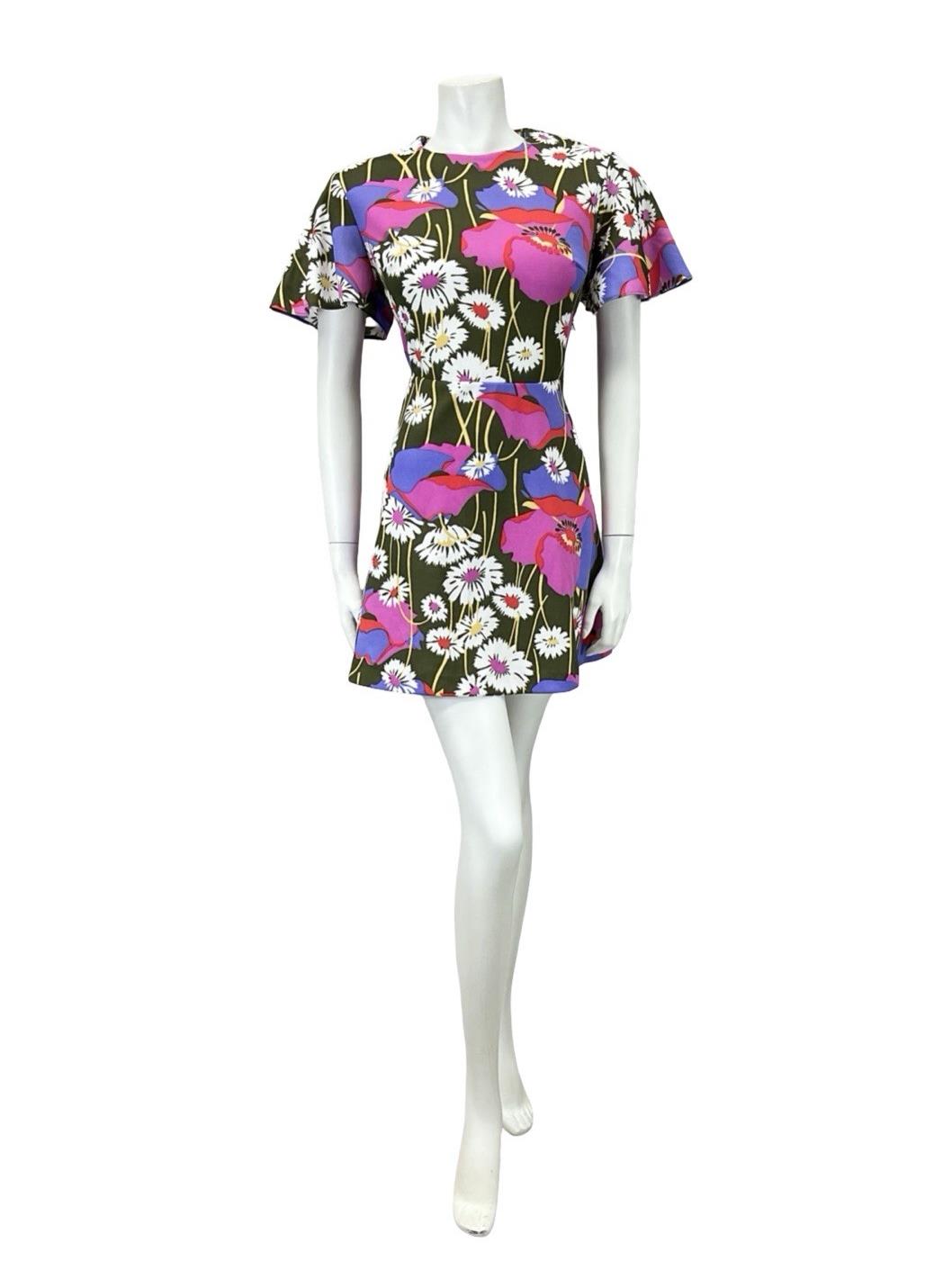 VTG 60S 70S GREEN WHITE PINK PURPLE FLORAL DAISY POPPY SWING MINI DRESS 12 14 M
