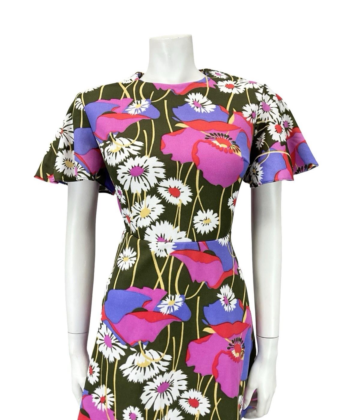 VTG 60S 70S GREEN WHITE PINK PURPLE FLORAL DAISY POPPY SWING MINI DRESS 12 14 M