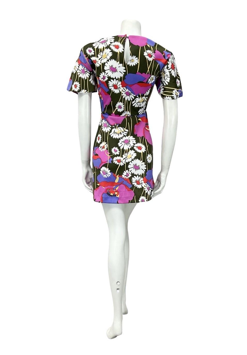 VTG 60S 70S GREEN WHITE PINK PURPLE FLORAL DAISY POPPY SWING MINI DRESS 12 14 M