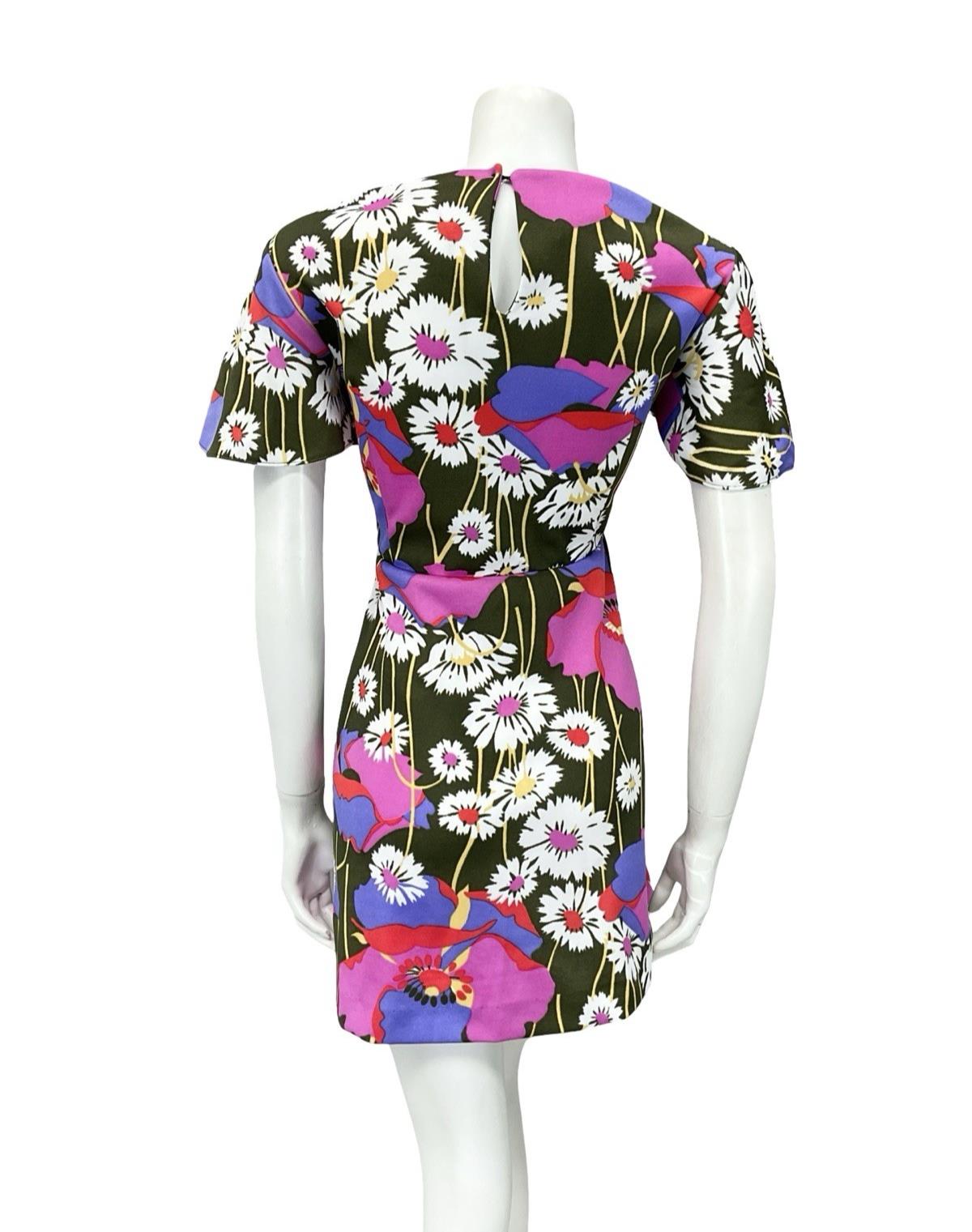 VTG 60S 70S GREEN WHITE PINK PURPLE FLORAL DAISY POPPY SWING MINI DRESS 12 14 M