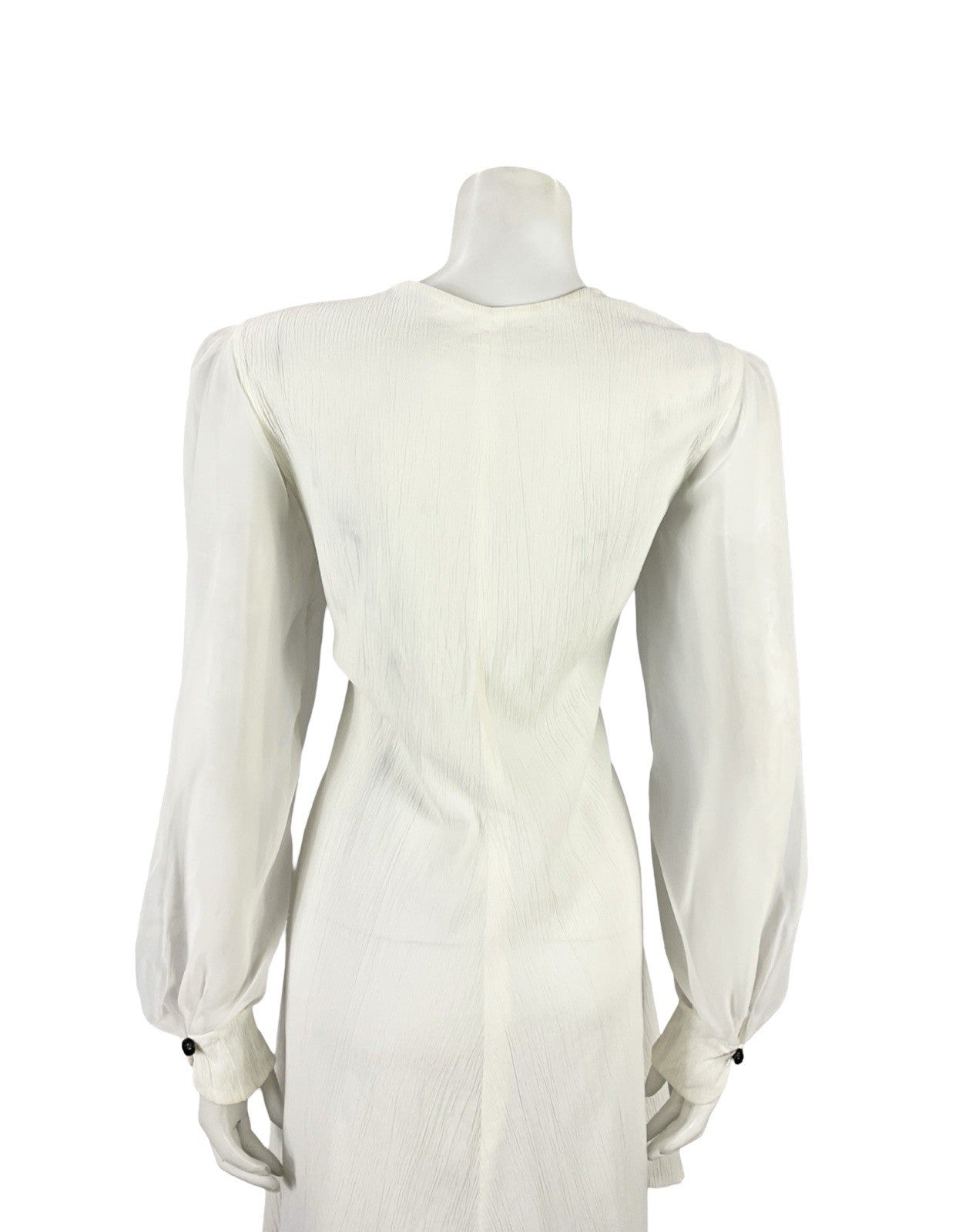 VTG 60S 70S WHITE BLACK PLISSE MESH BISHOP SLEEVES MOD A LINE SHIFT DRESS 12