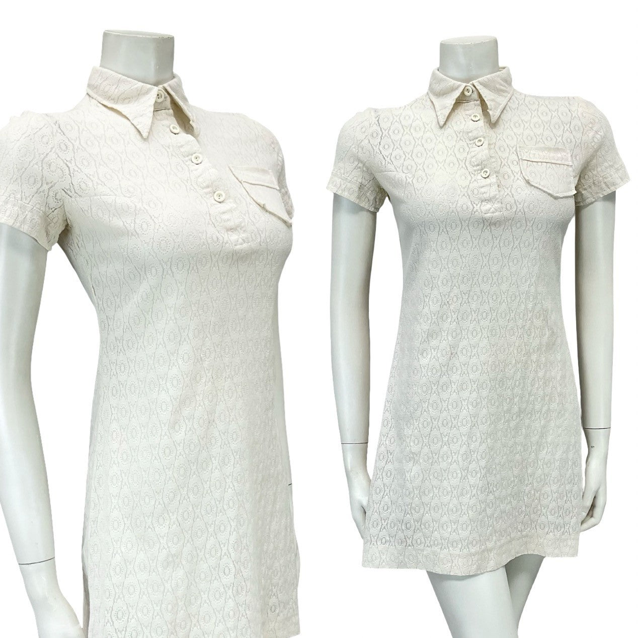 VTG 60S CREAM LACE DAGGER COLLAR MOD GOGO BOHO MINI SHIRT DRESS XS 6