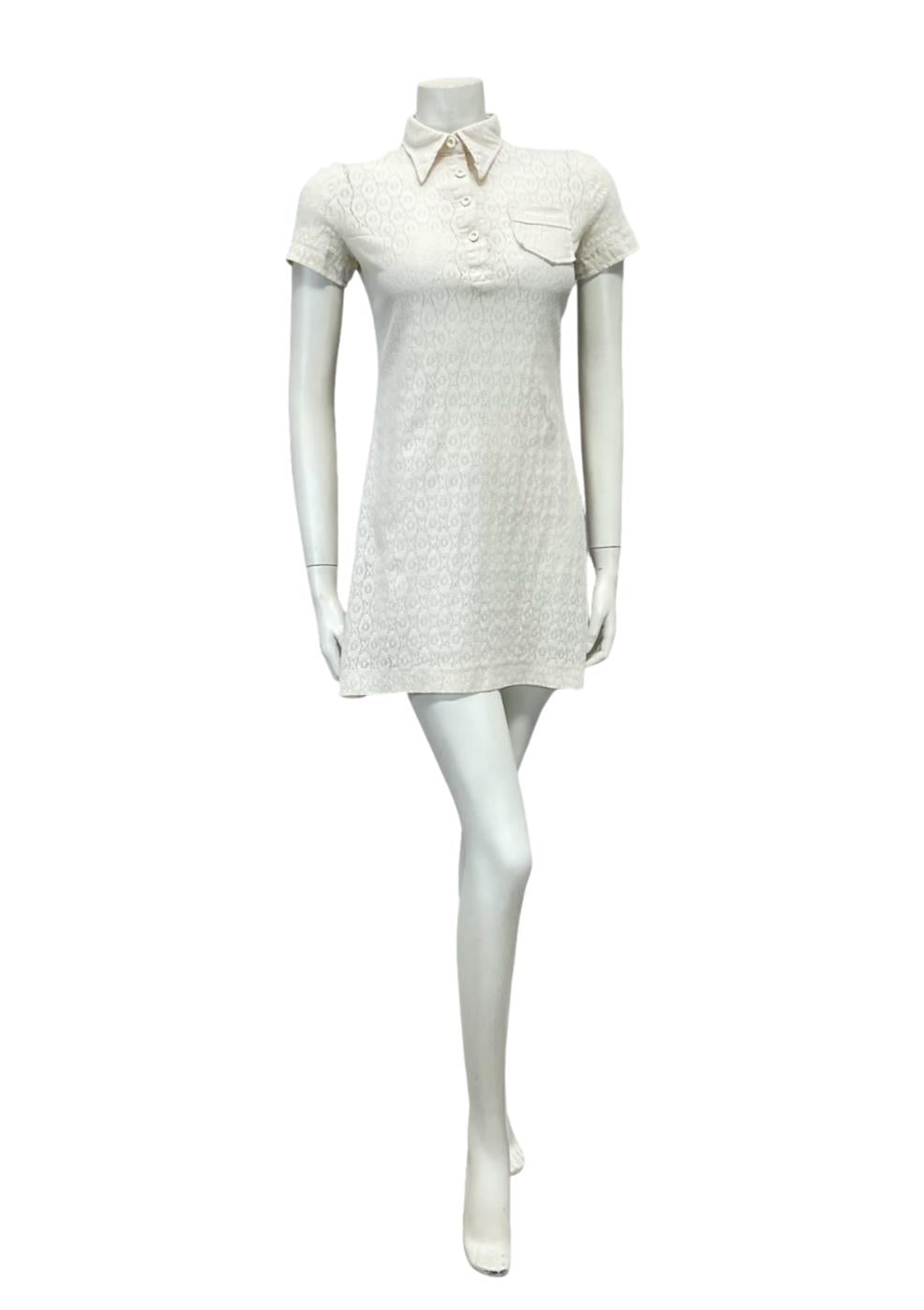 VTG 60S CREAM LACE DAGGER COLLAR MOD GOGO BOHO MINI SHIRT DRESS XS 6