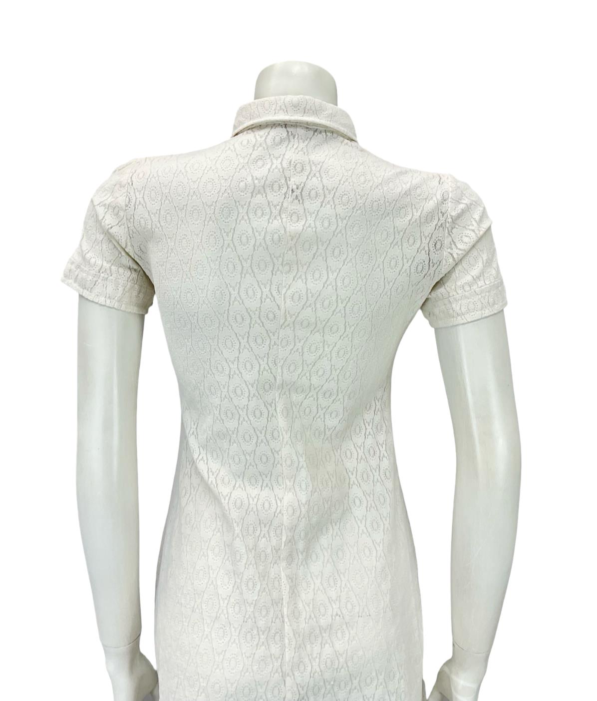 VTG 60S CREAM LACE DAGGER COLLAR MOD GOGO BOHO MINI SHIRT DRESS XS 6