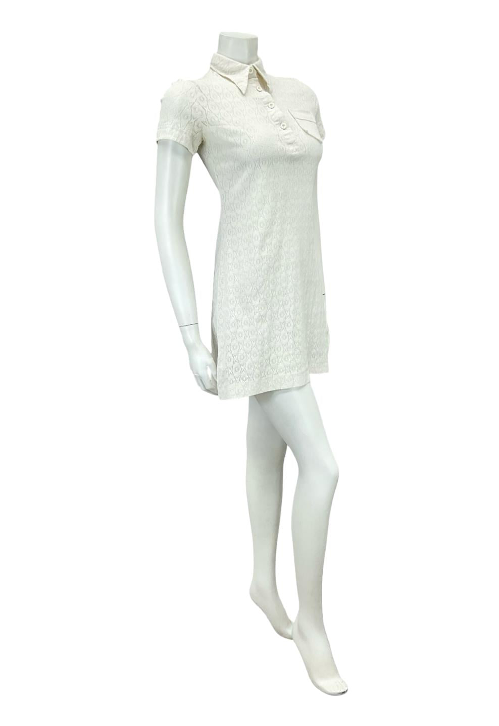 VTG 60S CREAM LACE DAGGER COLLAR MOD GOGO BOHO MINI SHIRT DRESS XS 6