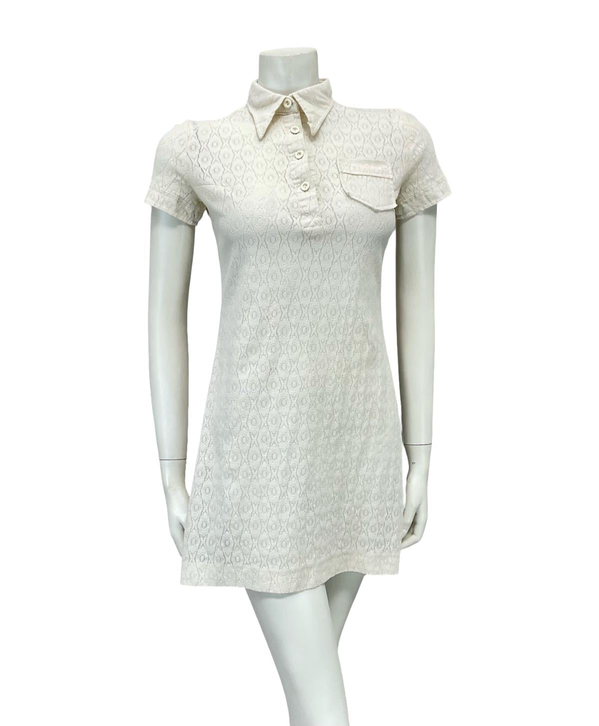 VTG 60S CREAM LACE DAGGER COLLAR MOD GOGO BOHO MINI SHIRT DRESS XS 6