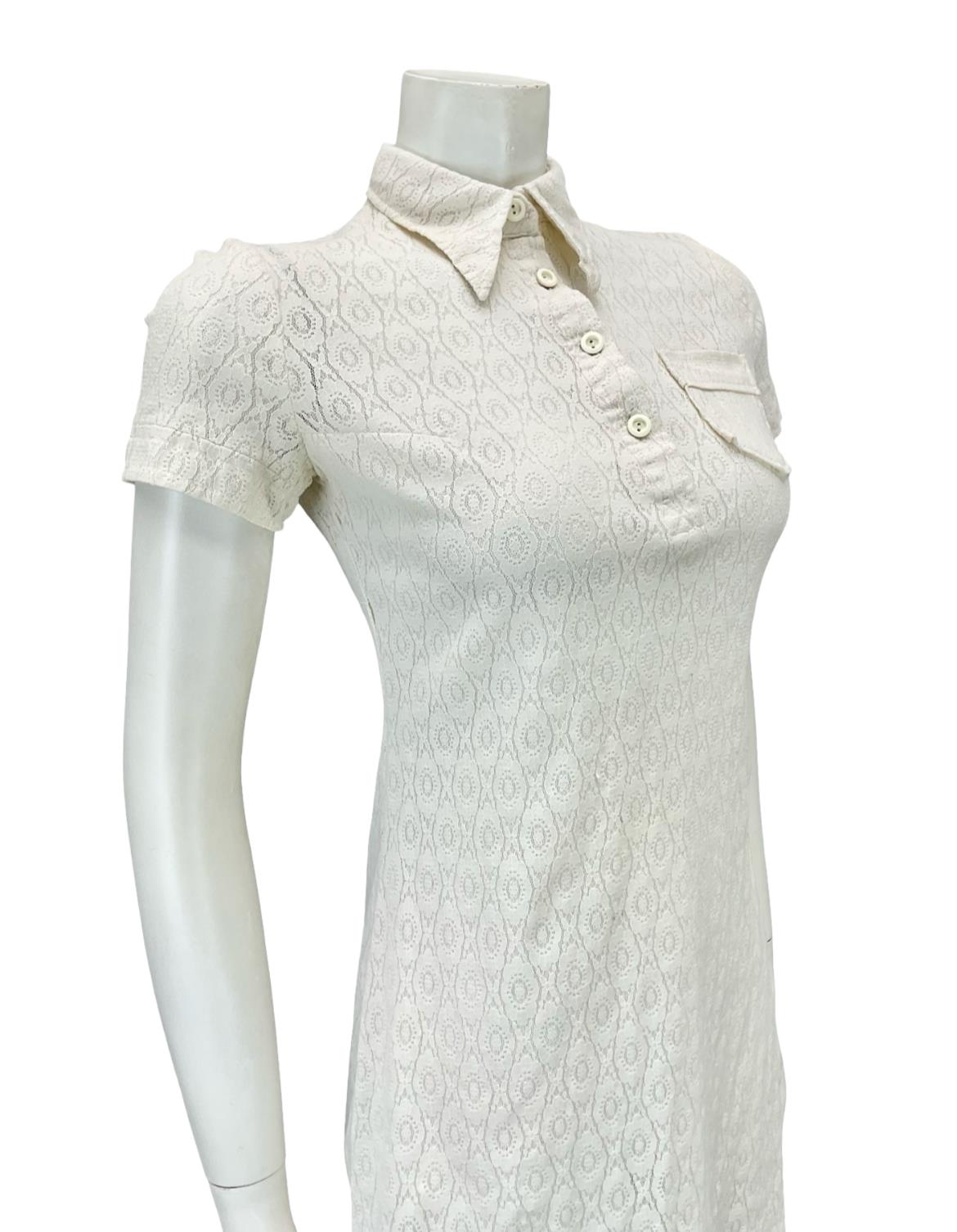 VTG 60S CREAM LACE DAGGER COLLAR MOD GOGO BOHO MINI SHIRT DRESS XS 6