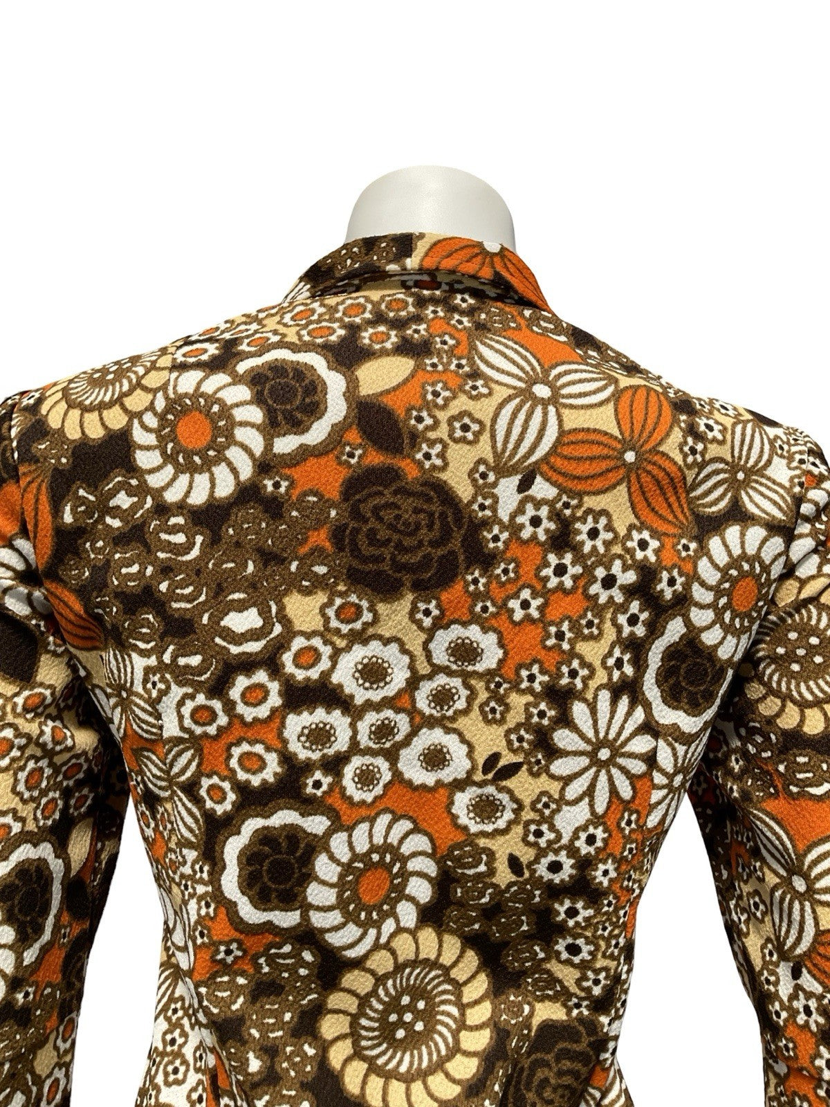 VTG 60S BROWN ORANGE WHITE BEIGE PSYCHEDELIC FLORAL SHIFT SHIRT DRESS 12
