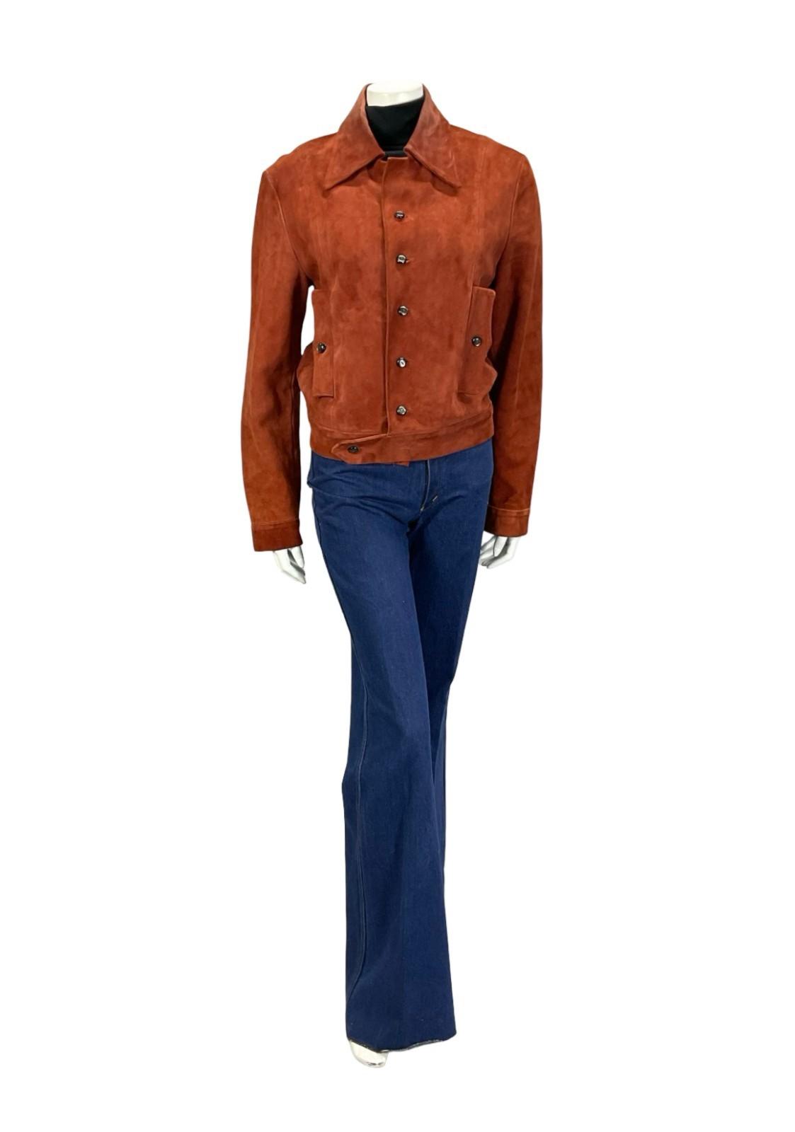 VTG 70S RUSTY REDDISH BROWN SUEDE CROPPED DAGGER COLLAR SUEDE JACKET 12 14 M