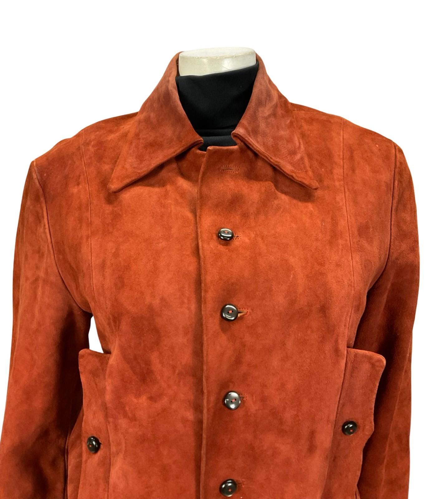 VTG 70S RUSTY REDDISH BROWN SUEDE CROPPED DAGGER COLLAR SUEDE JACKET 12 14 M