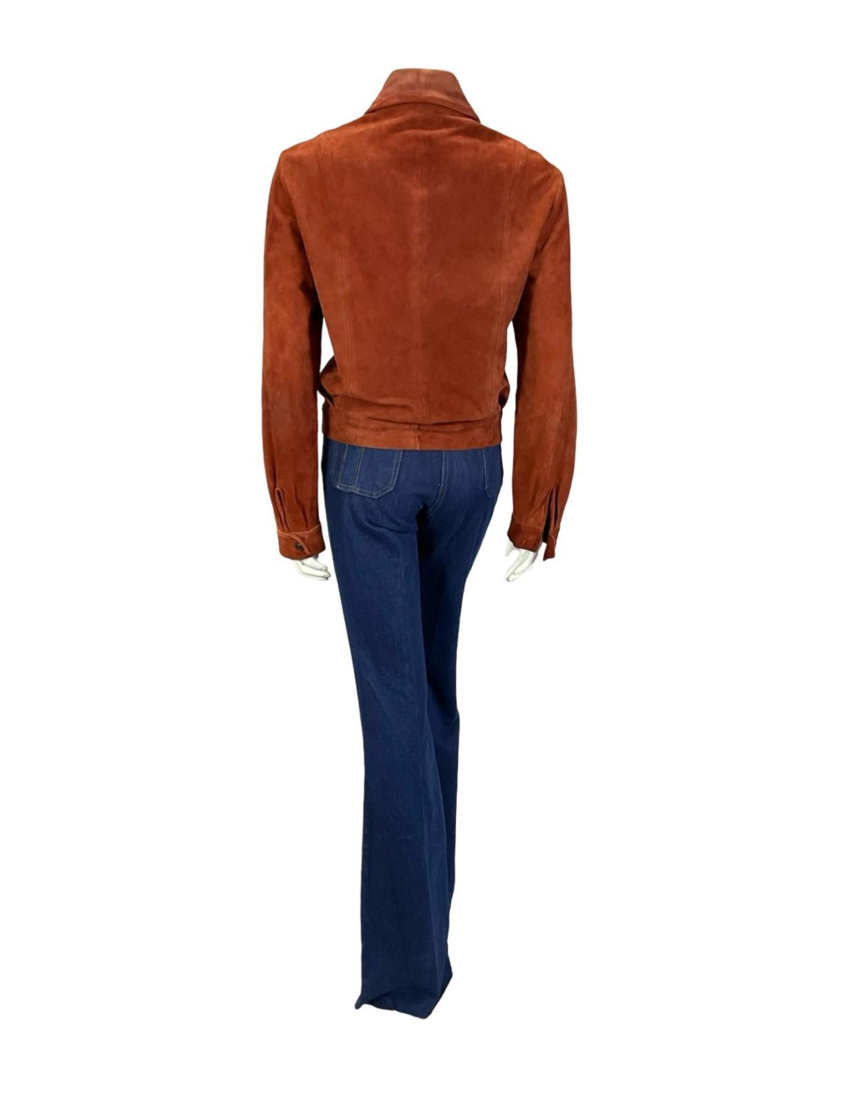 VTG 70S RUSTY REDDISH BROWN SUEDE CROPPED DAGGER COLLAR SUEDE JACKET 12 14 M