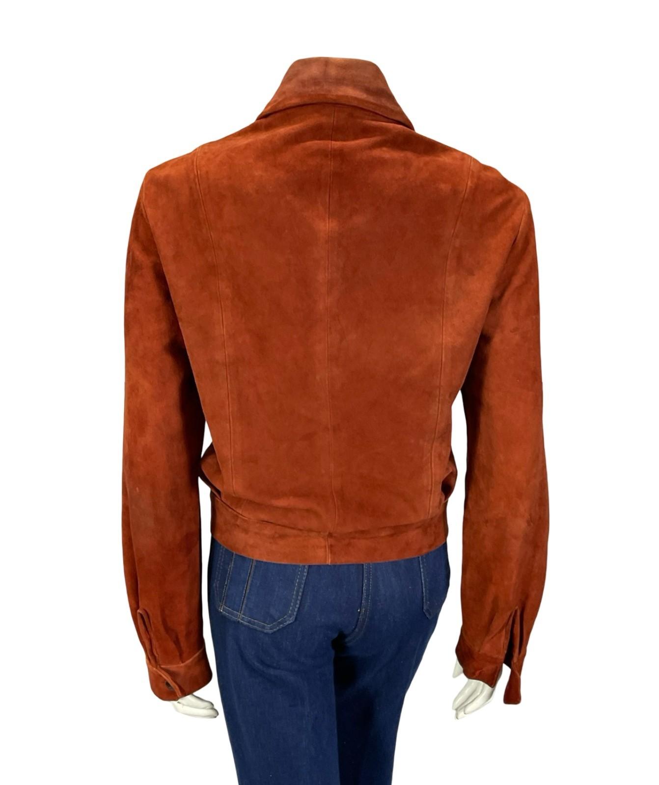 VTG 70S RUSTY REDDISH BROWN SUEDE CROPPED DAGGER COLLAR SUEDE JACKET 12 14 M