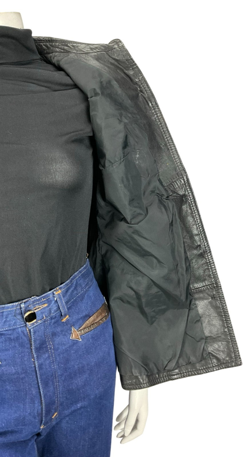 VTG 60S 70S BLACK JET BLACK LEATHER EPAULETTE MILITARY MOD JACKET 8
