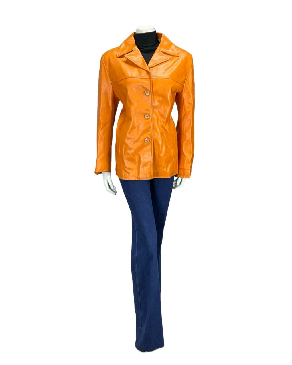 VTG 70S BRIGHT ORANGE MOD LEATHER MOD DAGGER NOTCH LAPEL JACKET 14
