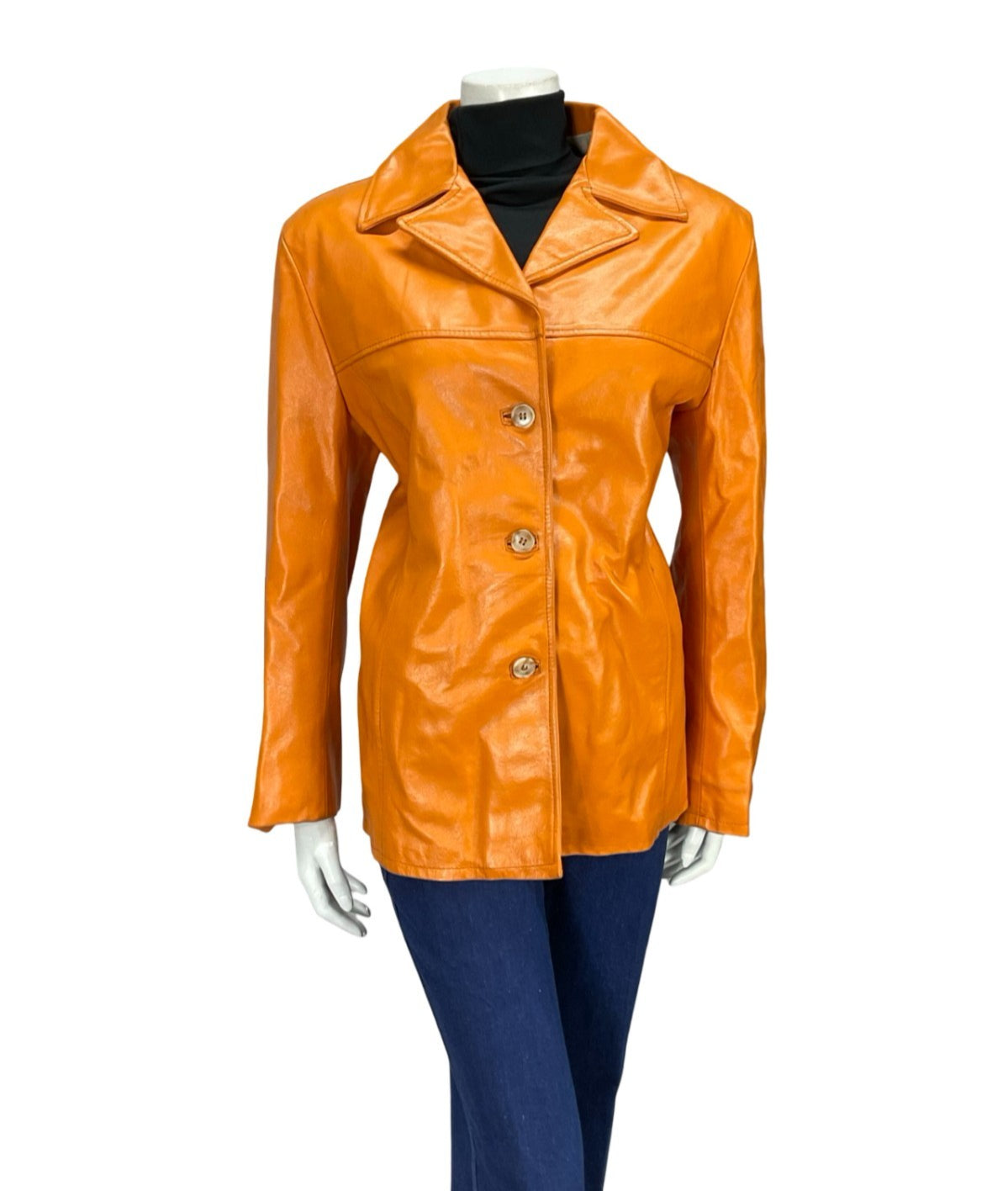 VTG 70S BRIGHT ORANGE MOD LEATHER MOD DAGGER NOTCH LAPEL JACKET 14