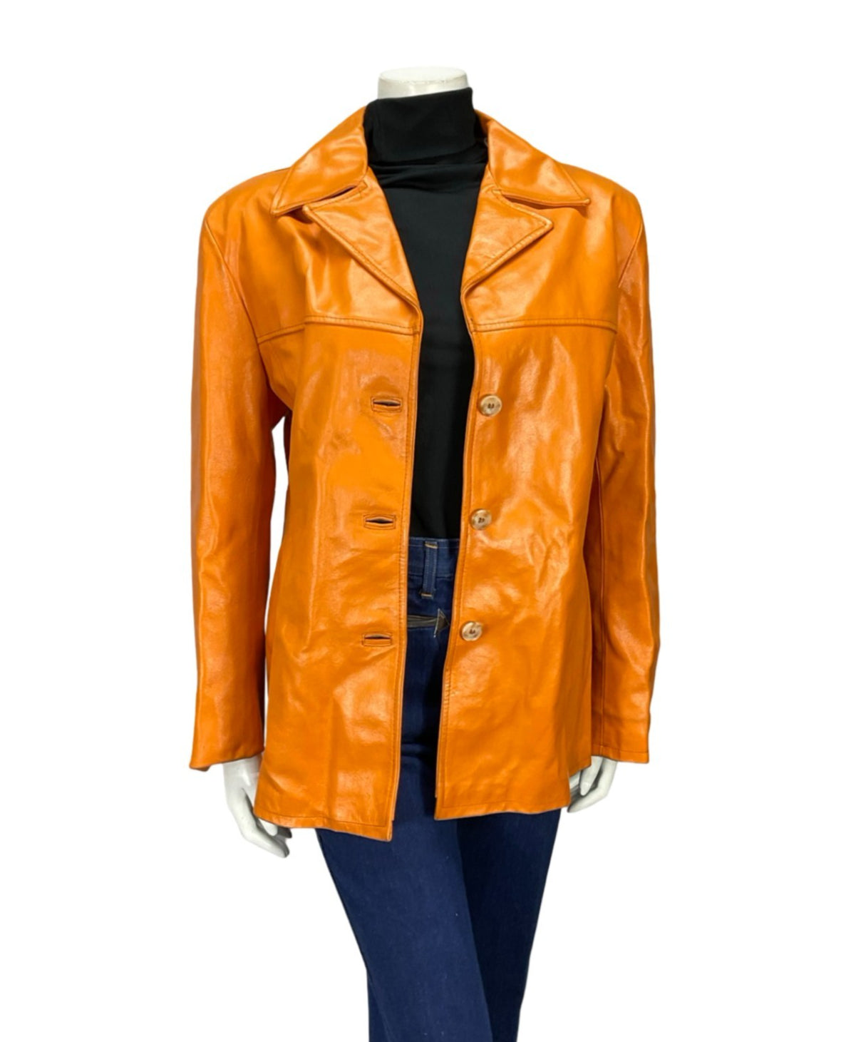 VTG 70S BRIGHT ORANGE MOD LEATHER MOD DAGGER NOTCH LAPEL JACKET 14