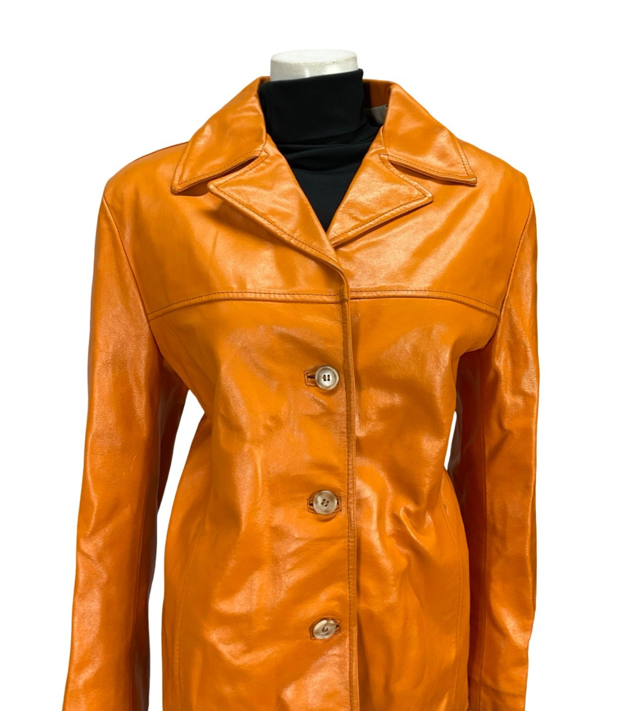 VTG 70S BRIGHT ORANGE MOD LEATHER MOD DAGGER NOTCH LAPEL JACKET 14