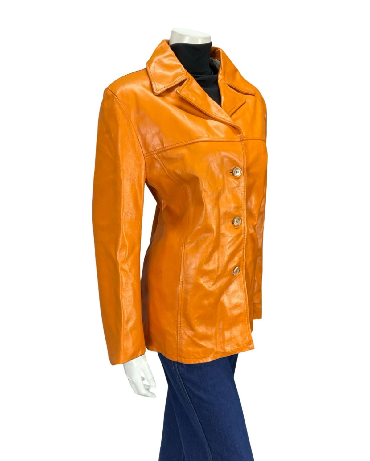 VTG 70S BRIGHT ORANGE MOD LEATHER MOD DAGGER NOTCH LAPEL JACKET 14