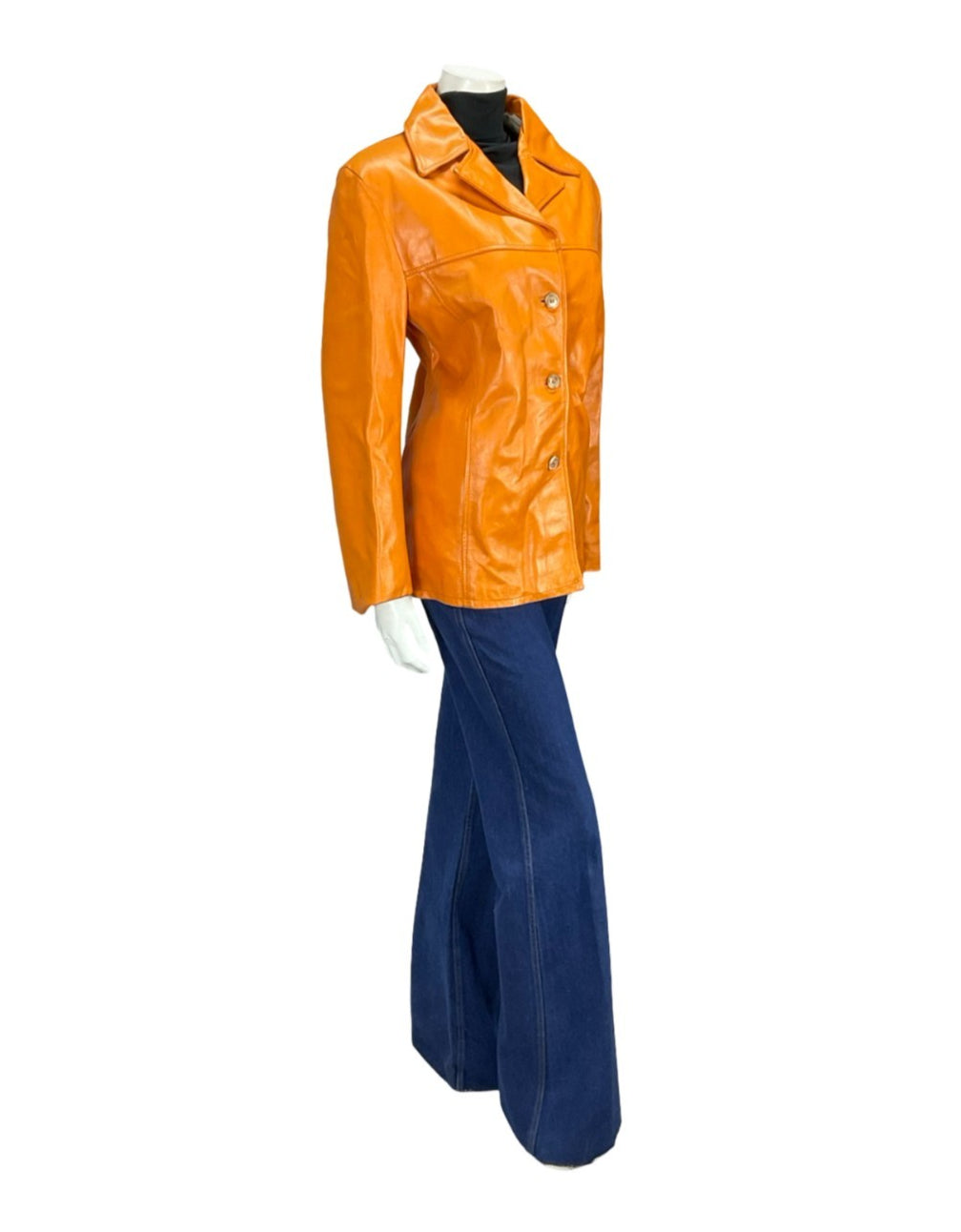 VTG 70S BRIGHT ORANGE MOD LEATHER MOD DAGGER NOTCH LAPEL JACKET 14