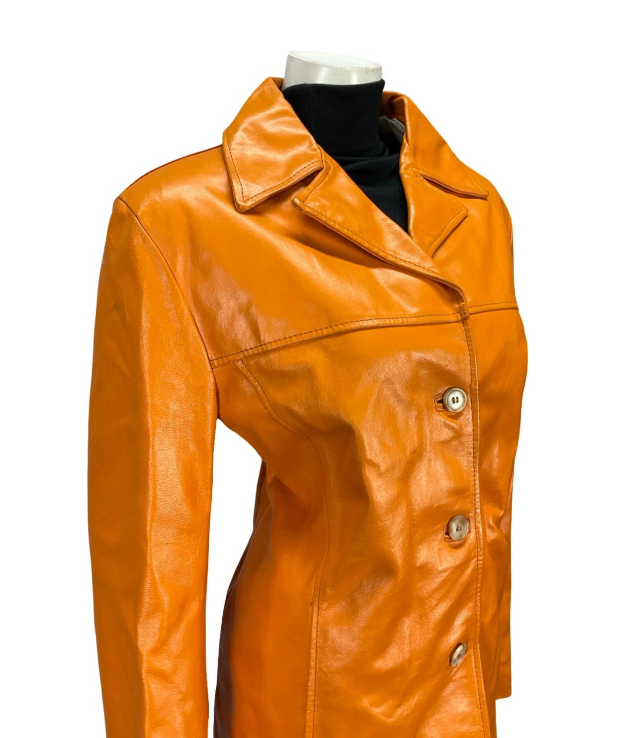 VTG 70S BRIGHT ORANGE MOD LEATHER MOD DAGGER NOTCH LAPEL JACKET 14