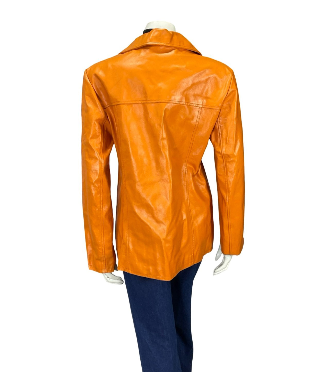 VTG 70S BRIGHT ORANGE MOD LEATHER MOD DAGGER NOTCH LAPEL JACKET 14