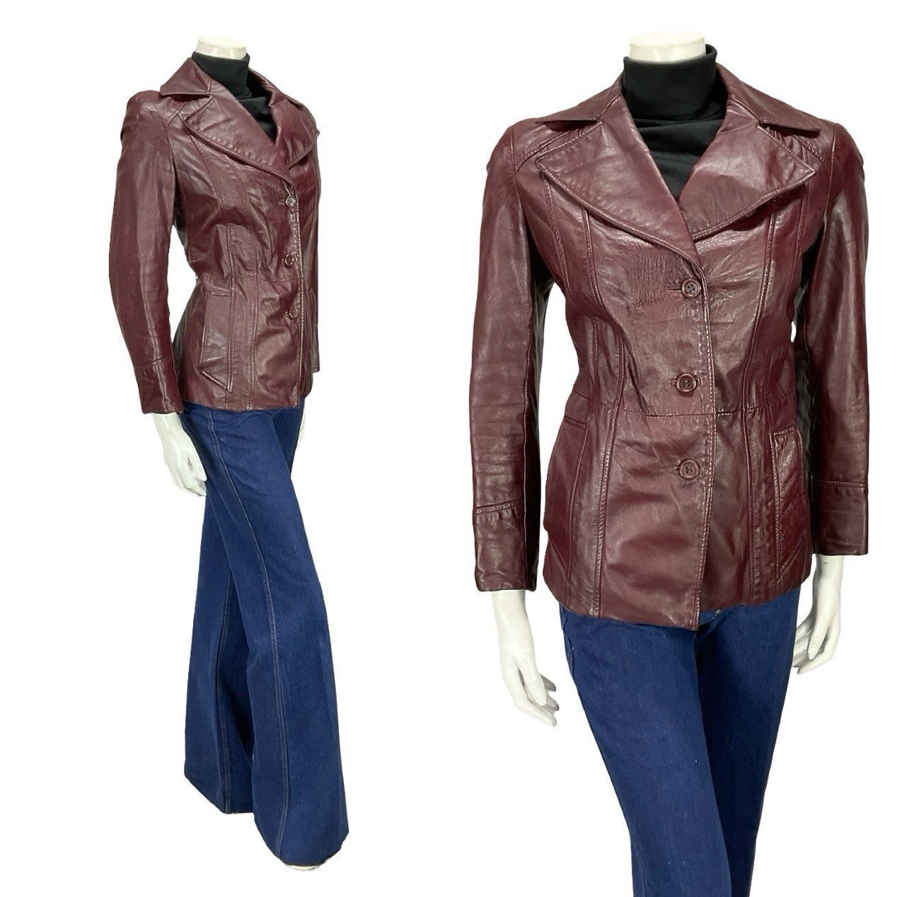 VTG 60S 70S PLUM PURPLE AUBERGINE LEATHER MOD NOTCH LAPEL JACKET 12