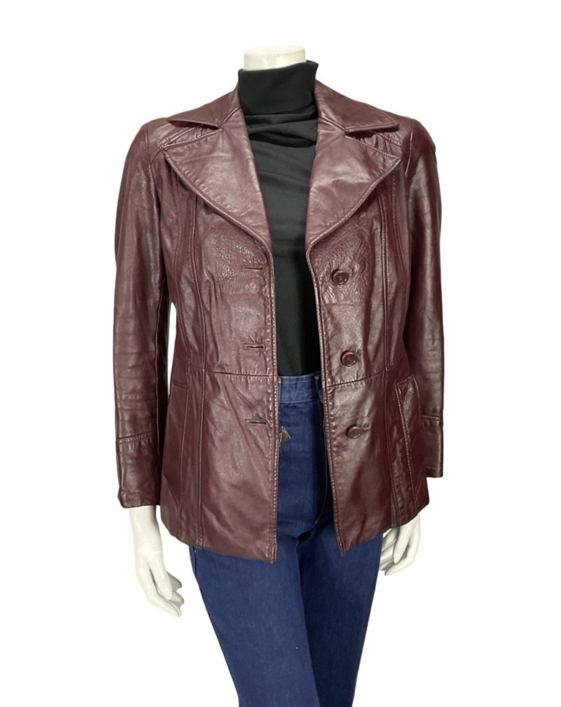 VTG 60S 70S PLUM PURPLE AUBERGINE LEATHER MOD NOTCH LAPEL JACKET 12