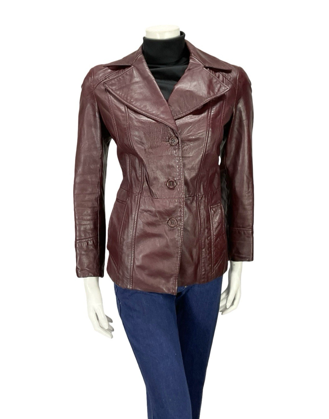 VTG 60S 70S PLUM PURPLE AUBERGINE LEATHER MOD NOTCH LAPEL JACKET 12