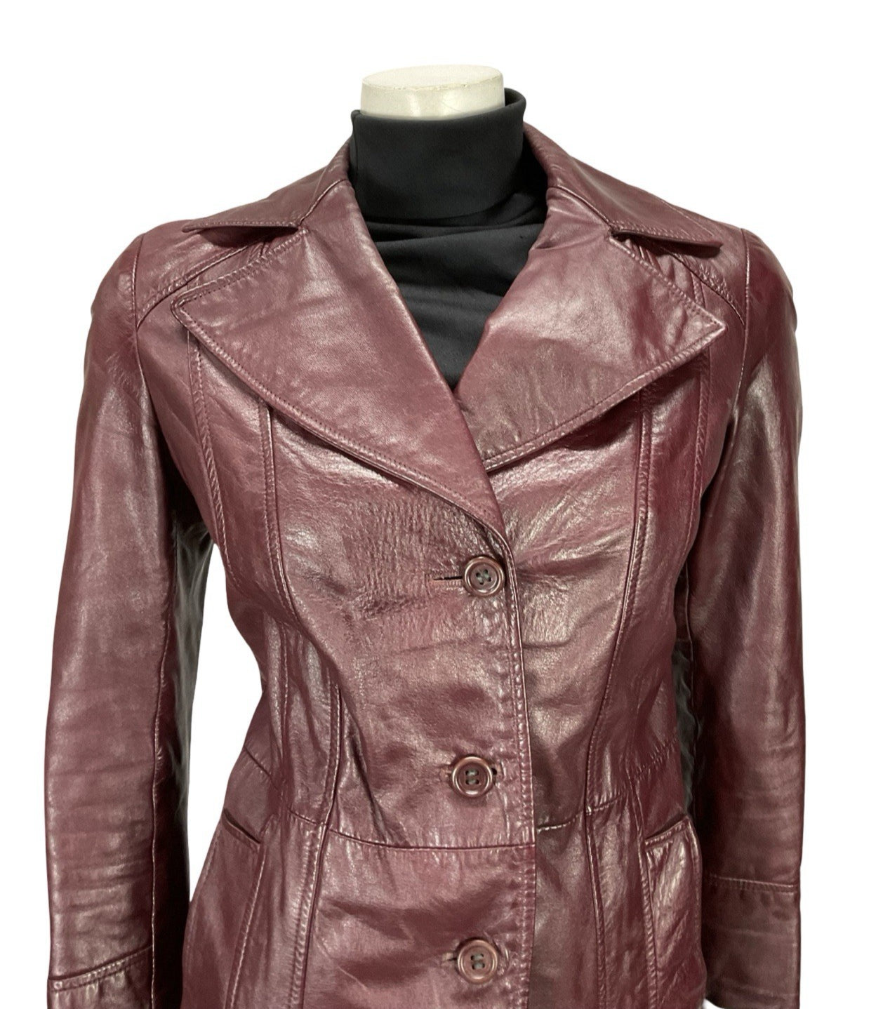 VTG 60S 70S PLUM PURPLE AUBERGINE LEATHER MOD NOTCH LAPEL JACKET 12