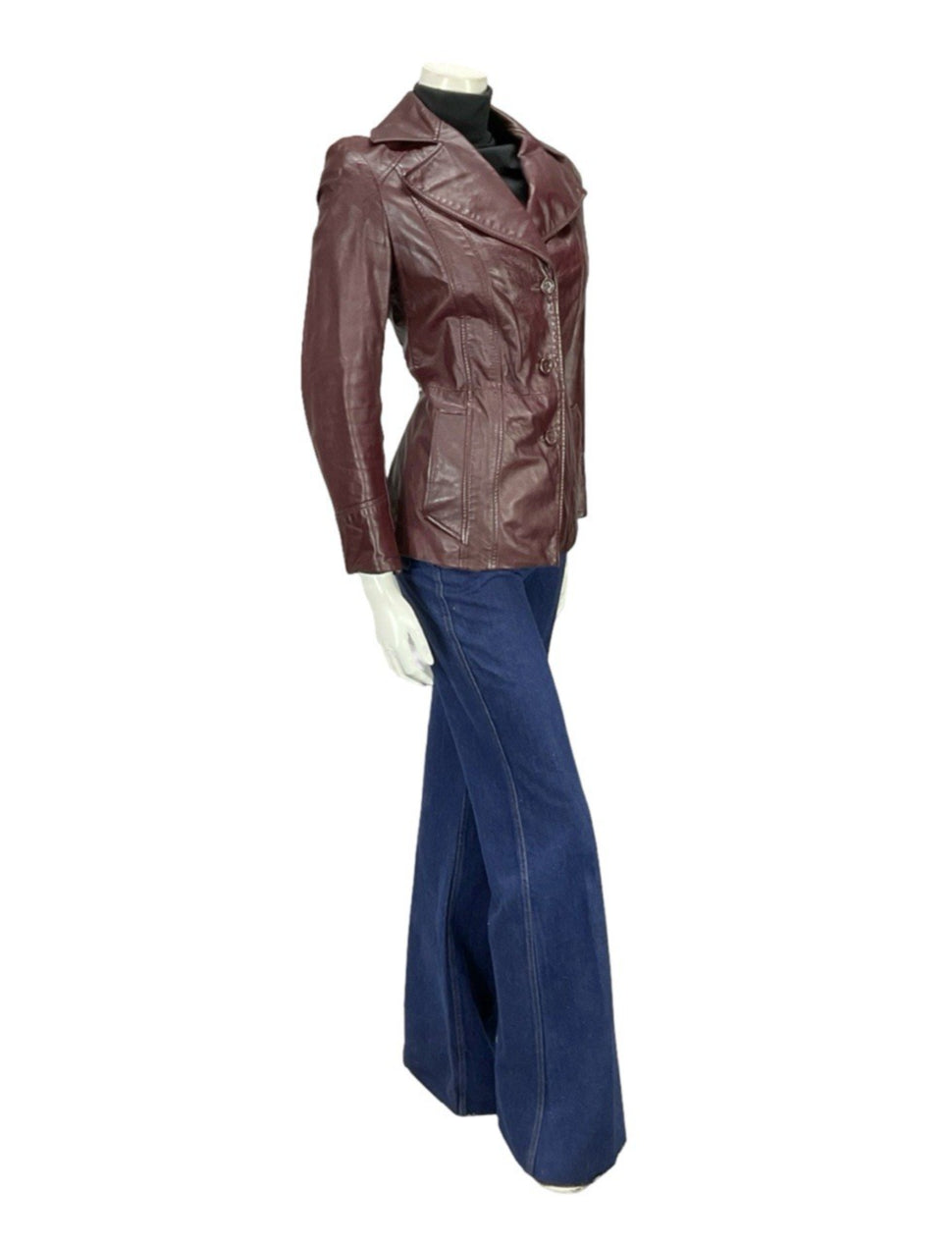 VTG 60S 70S PLUM PURPLE AUBERGINE LEATHER MOD NOTCH LAPEL JACKET 12