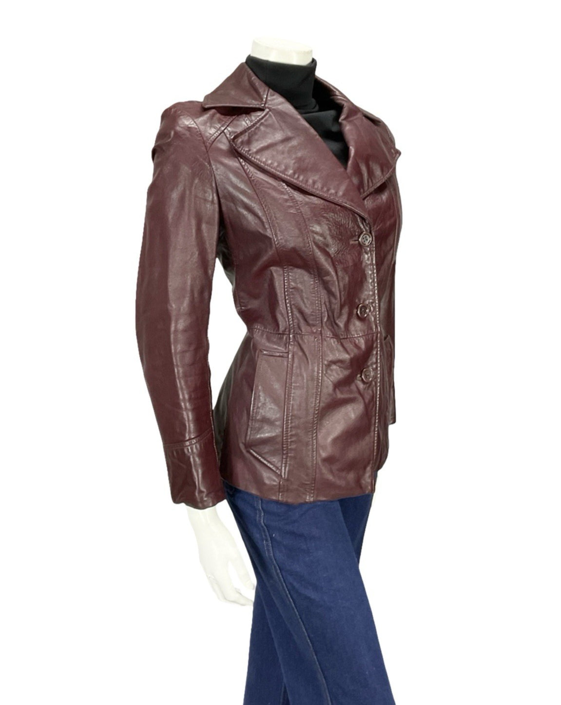 VTG 60S 70S PLUM PURPLE AUBERGINE LEATHER MOD NOTCH LAPEL JACKET 12