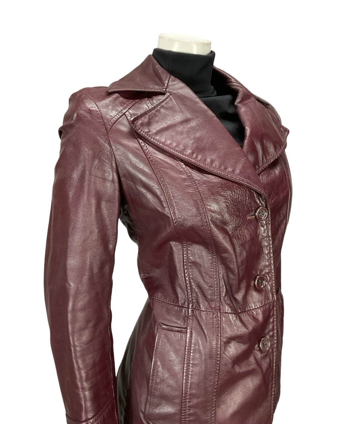 VTG 60S 70S PLUM PURPLE AUBERGINE LEATHER MOD NOTCH LAPEL JACKET 12