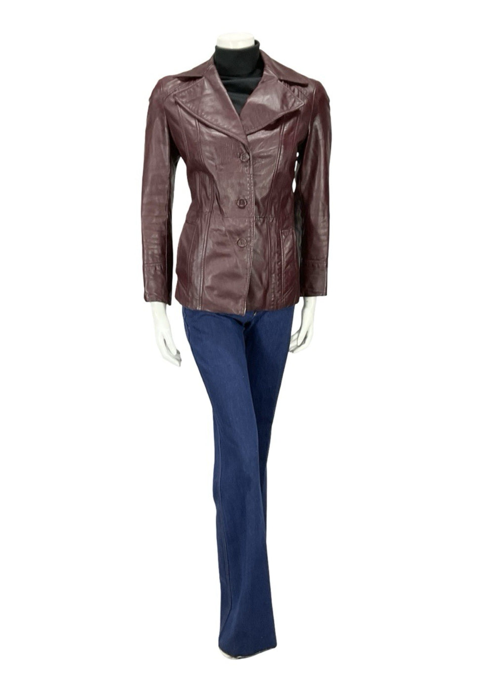 VTG 60S 70S PLUM PURPLE AUBERGINE LEATHER MOD NOTCH LAPEL JACKET 12