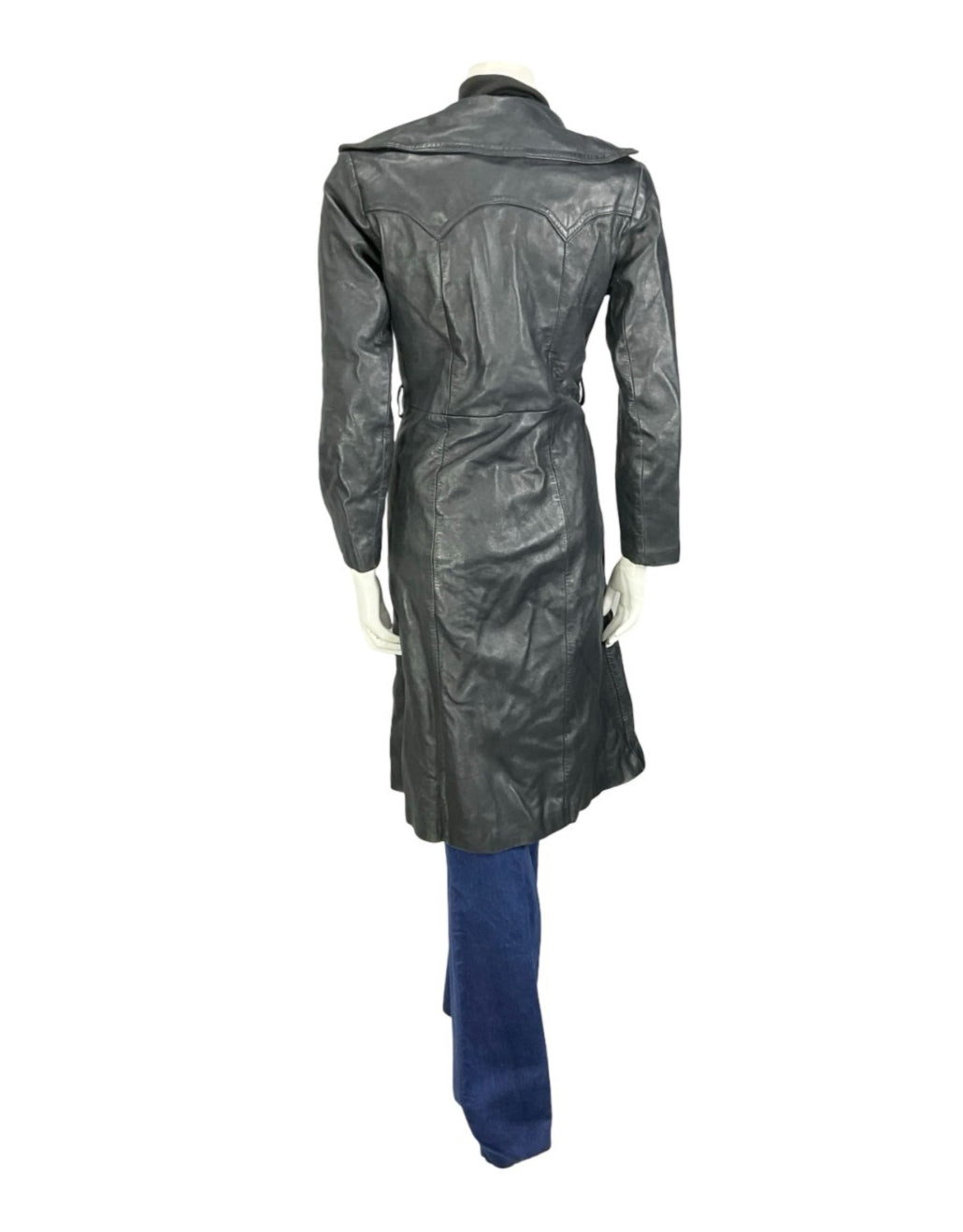 VTG 60S 70S NAVY BLUE LEATHER MOD TRENCH JACKET WITH POCKETS 10