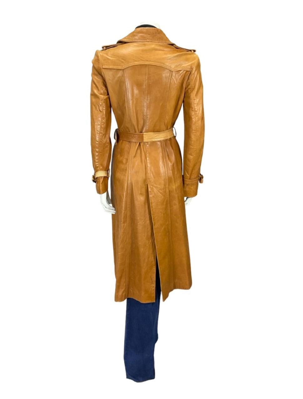 VTG 60S 70S SOFT TAN BROWN LEATHER MOD TRENCH MAC DOUBLE BREAST BELTED COAT 10