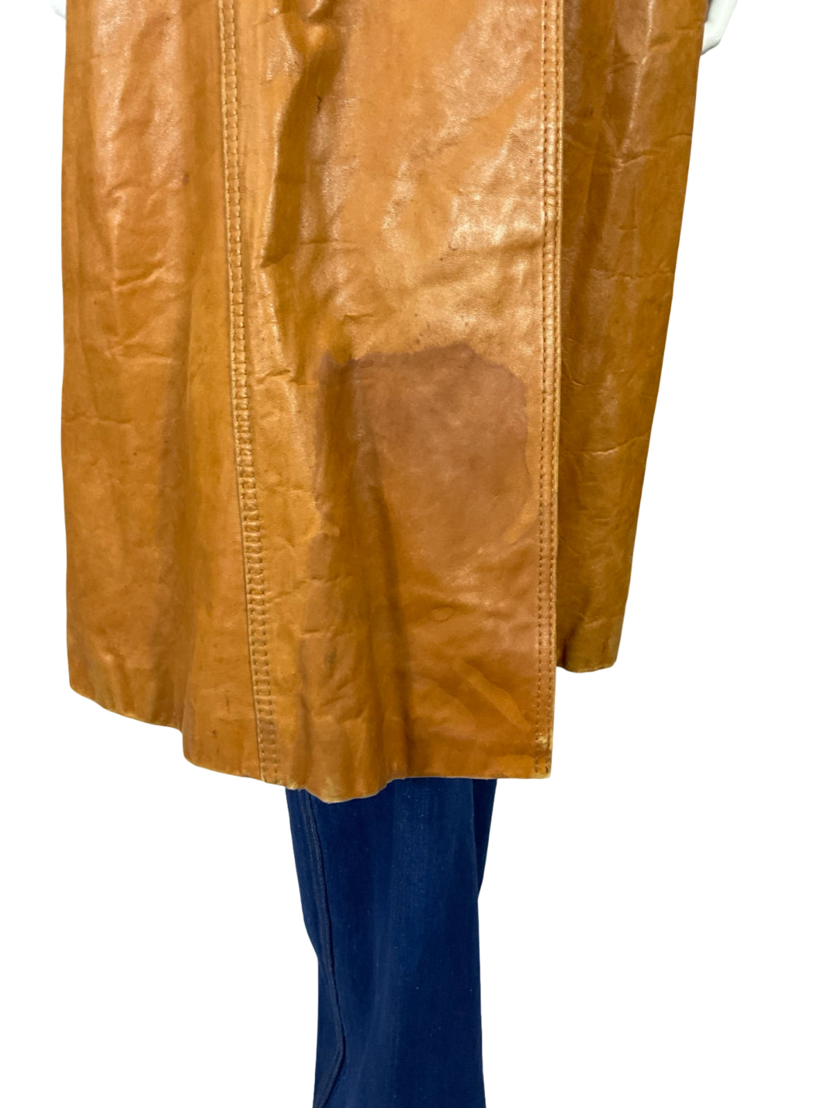 VTG 60S 70S SOFT TAN BROWN LEATHER MOD TRENCH MAC DOUBLE BREAST BELTED COAT 10