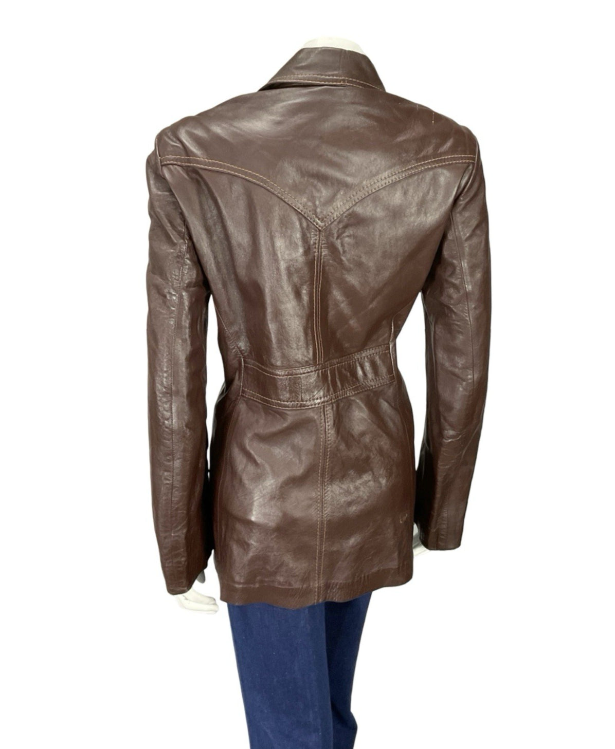 VTG 60S 70S REDDISH BROWN LEATHER WESTERN DAGGER COLLAR JACKET 12 14 M