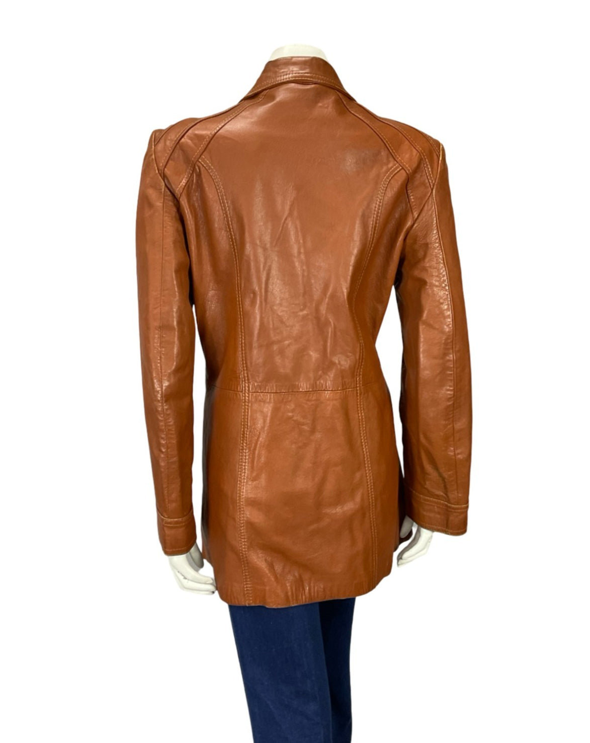 VTG 60S 70S BROWN LEATHER MOD DAGGER COLLAR JACKET WITH POCKETS 12