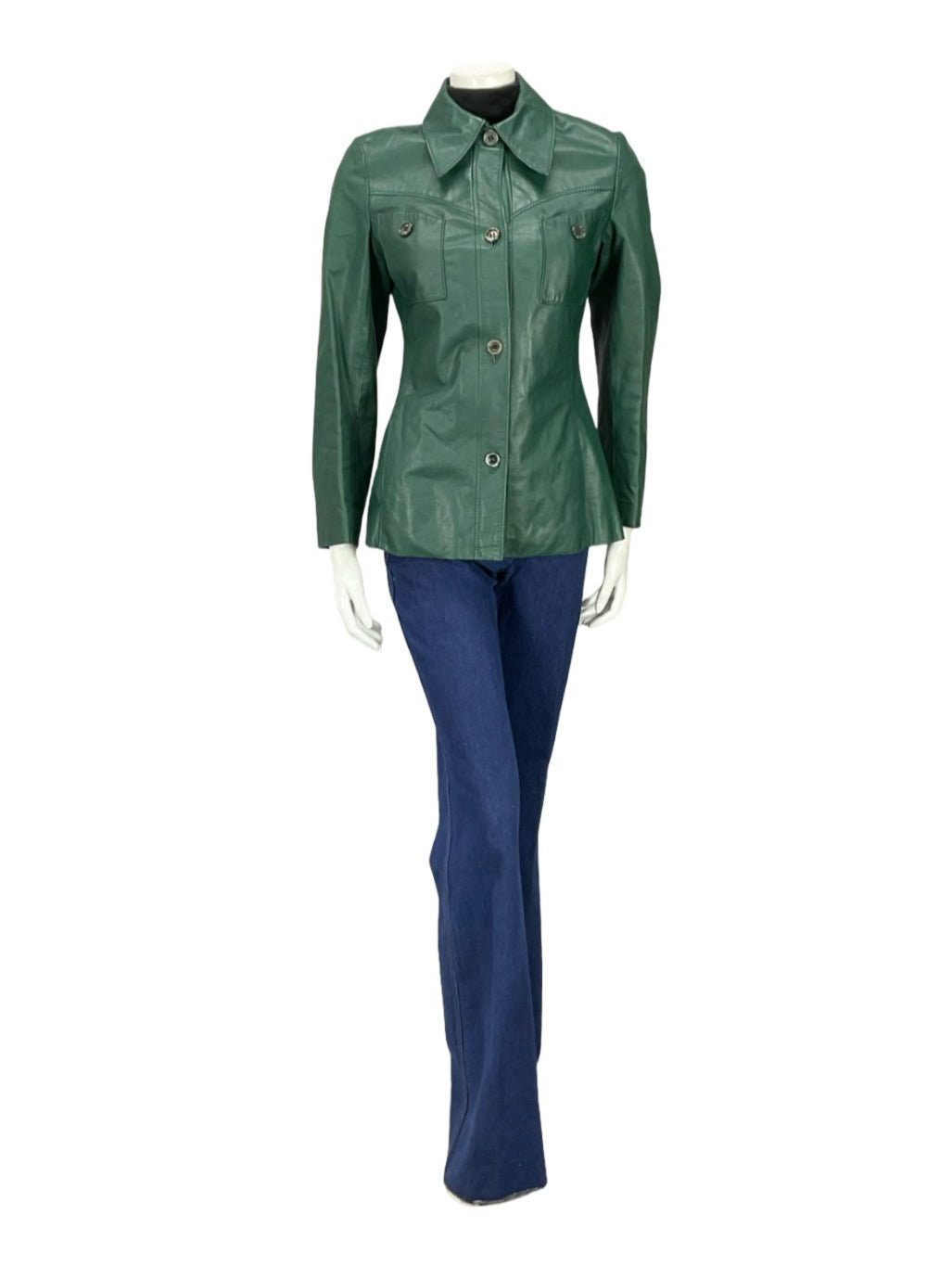VTG 60S 70S MOD FOREST GREEN GREEN LEATHER DAGGER COLLAR LEATHER JACKET 8