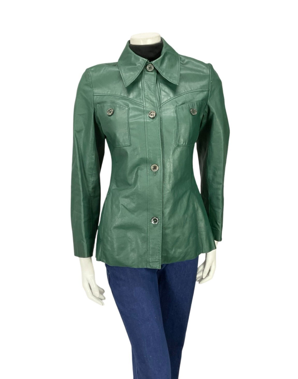 VTG 60S 70S MOD FOREST GREEN GREEN LEATHER DAGGER COLLAR LEATHER JACKET 8