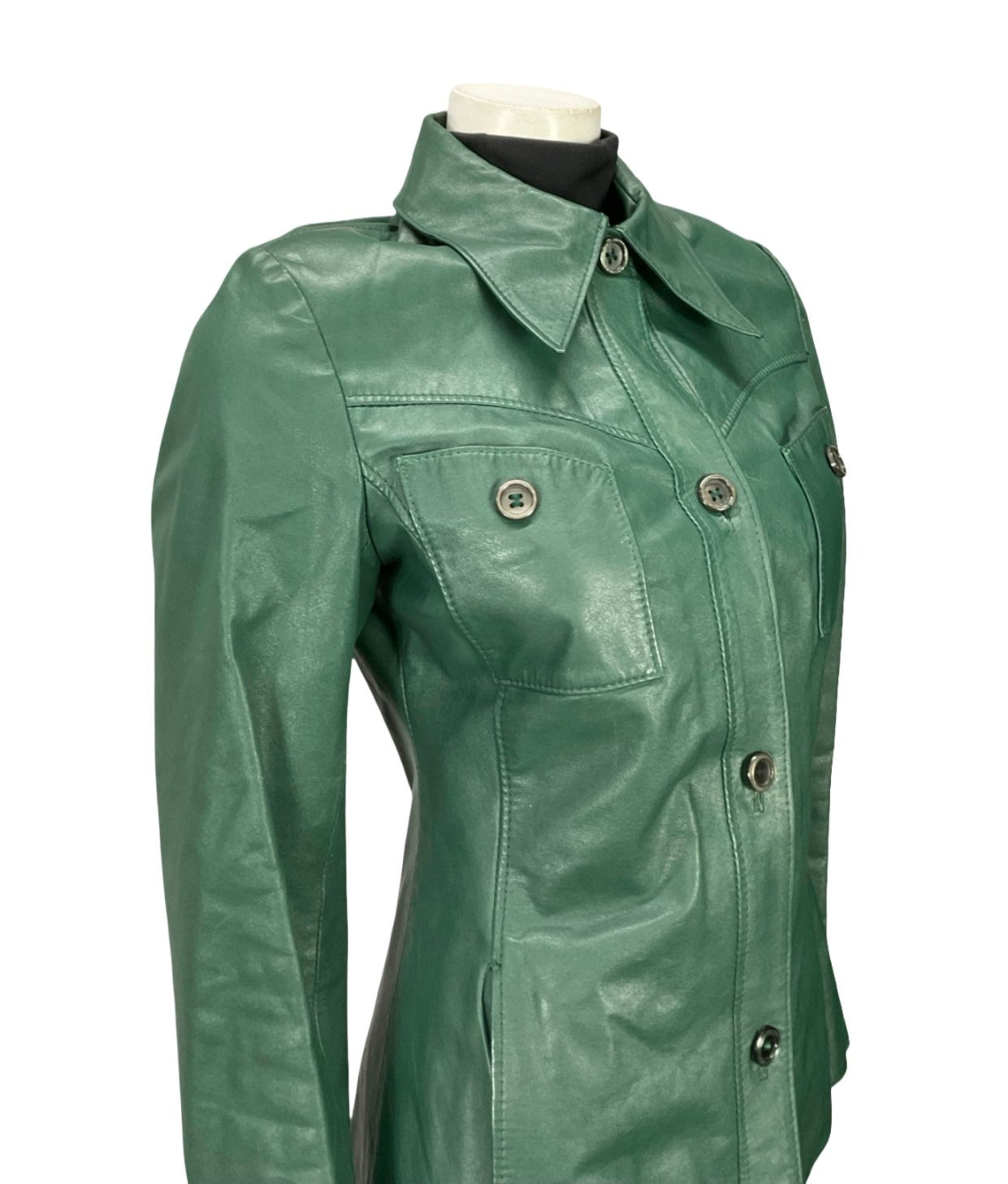 VTG 60S 70S MOD FOREST GREEN GREEN LEATHER DAGGER COLLAR LEATHER JACKET 8