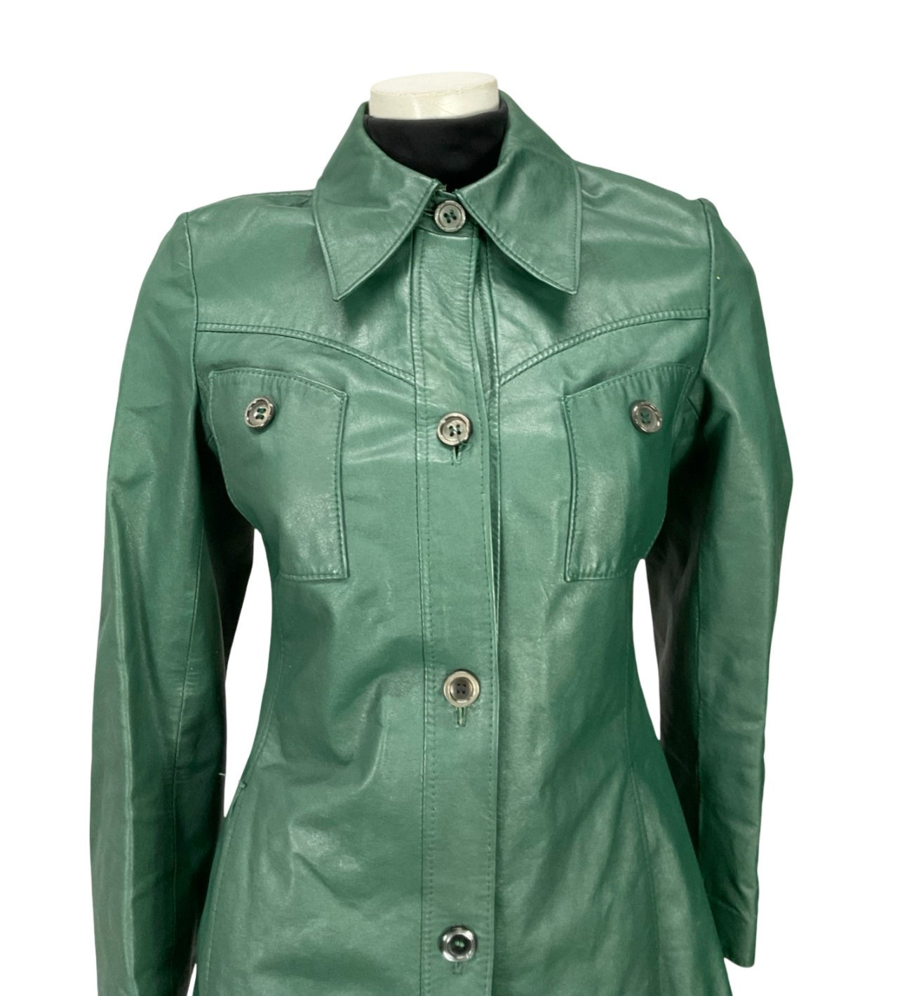 VTG 60S 70S MOD FOREST GREEN GREEN LEATHER DAGGER COLLAR LEATHER JACKET 8